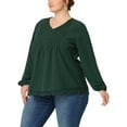 thumbnail image 4 of Agnes Orinda Women's Plus Size Fall Plain V Neck Elastic Long Sleeve Tops 2X Green, 4 of 5