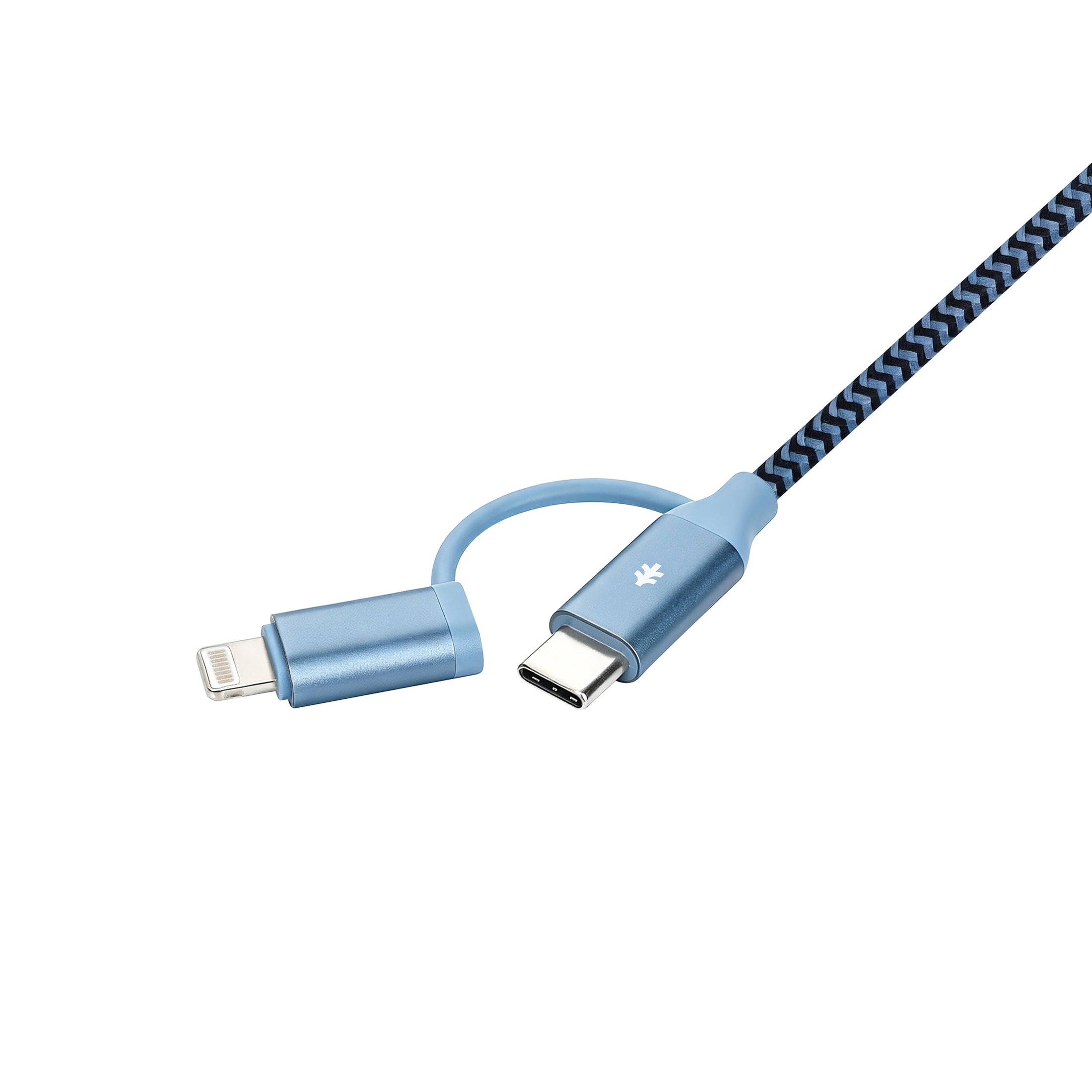 Swiss Tech Kabel T60 6 ft 60W 4-in-2 USB-C to USB-C/Lightning Charging Cable, Cresta Blue