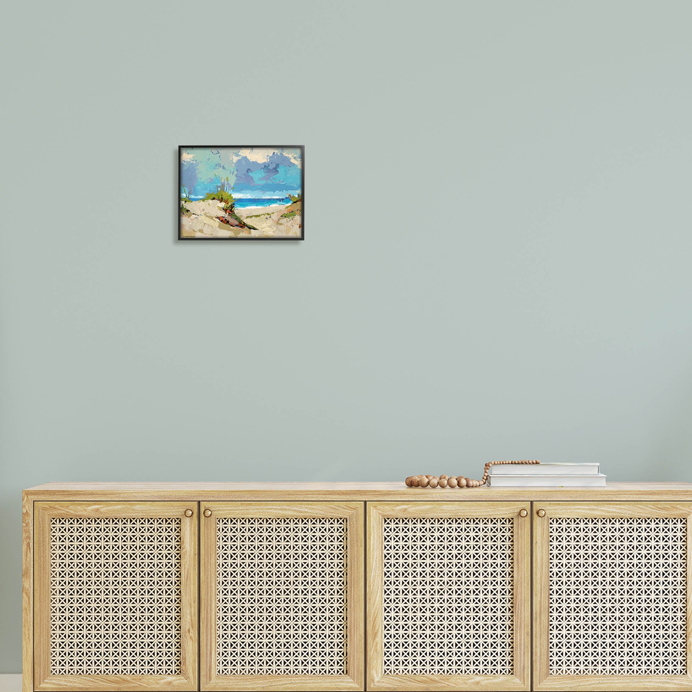 Modern Seaside Beach Scene Landscape Painting Black Framed Art Print Wall Art