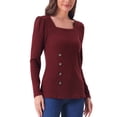 thumbnail image 4 of INSPIRAR CHIC Blusas de Manga Larga para Mujer con Decoración de Botones Cuello Cuadrado S Burdeos, 4 of 6