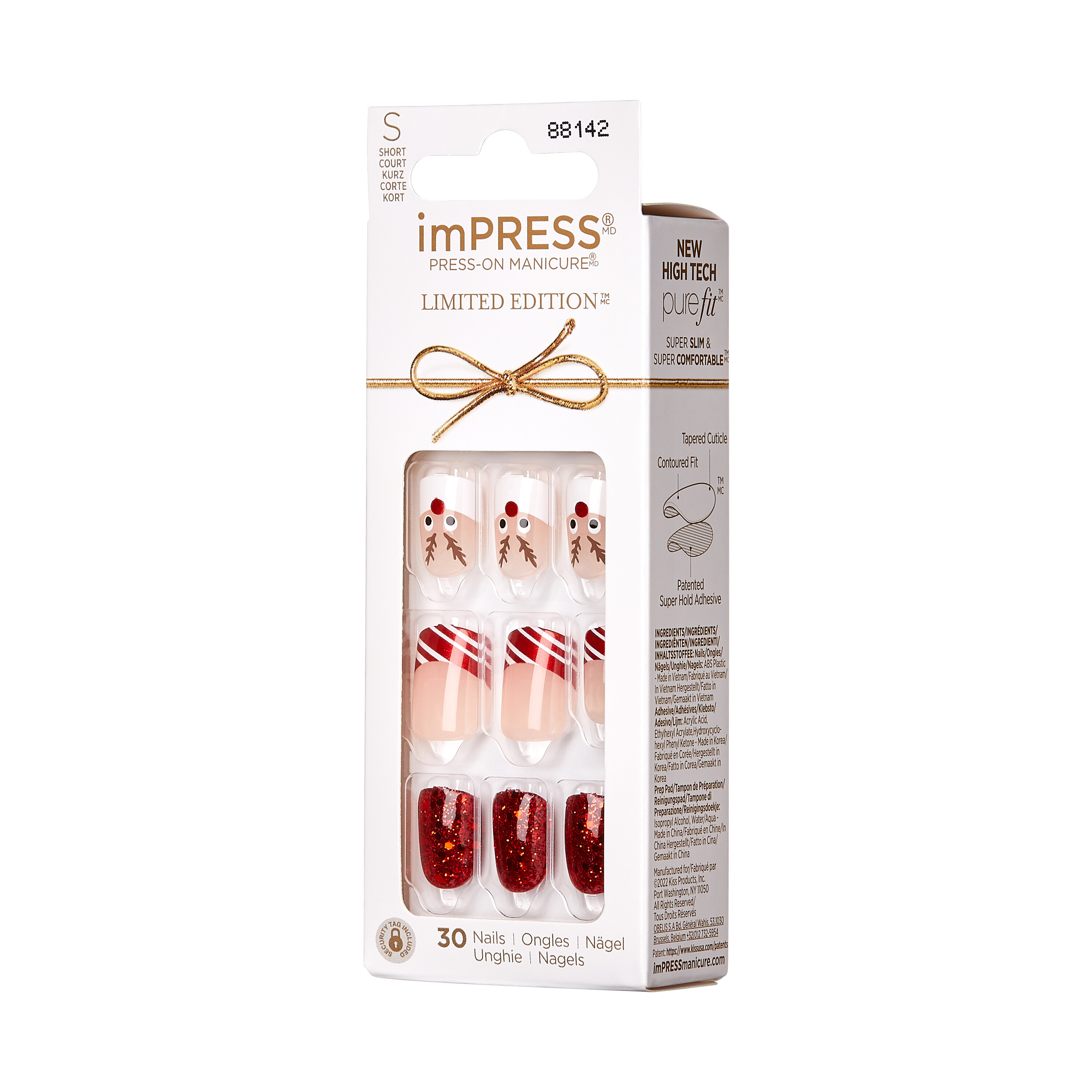 KISS imPRESS Holiday Press-On Nails, Red Squoval, 30 Pieces photo 8