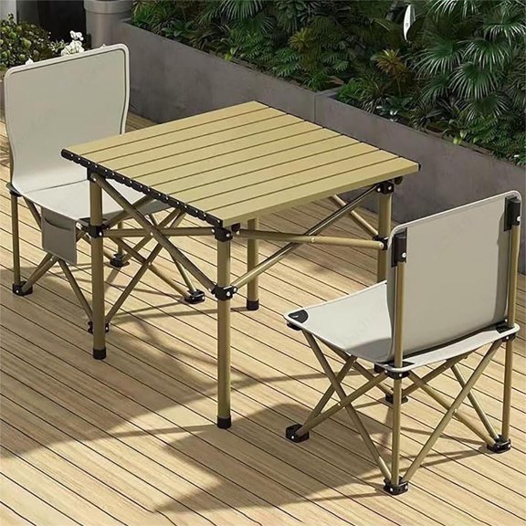 Camping Table with 2 Chairs, 3 Piece Outdoor Folding Table and Chairs Set, Portable Outdoor Camping Picnic Chairs and Table with Fold Up Tabletop and Carry Bag for Outdoor Fishing Hiking Beach Picnic