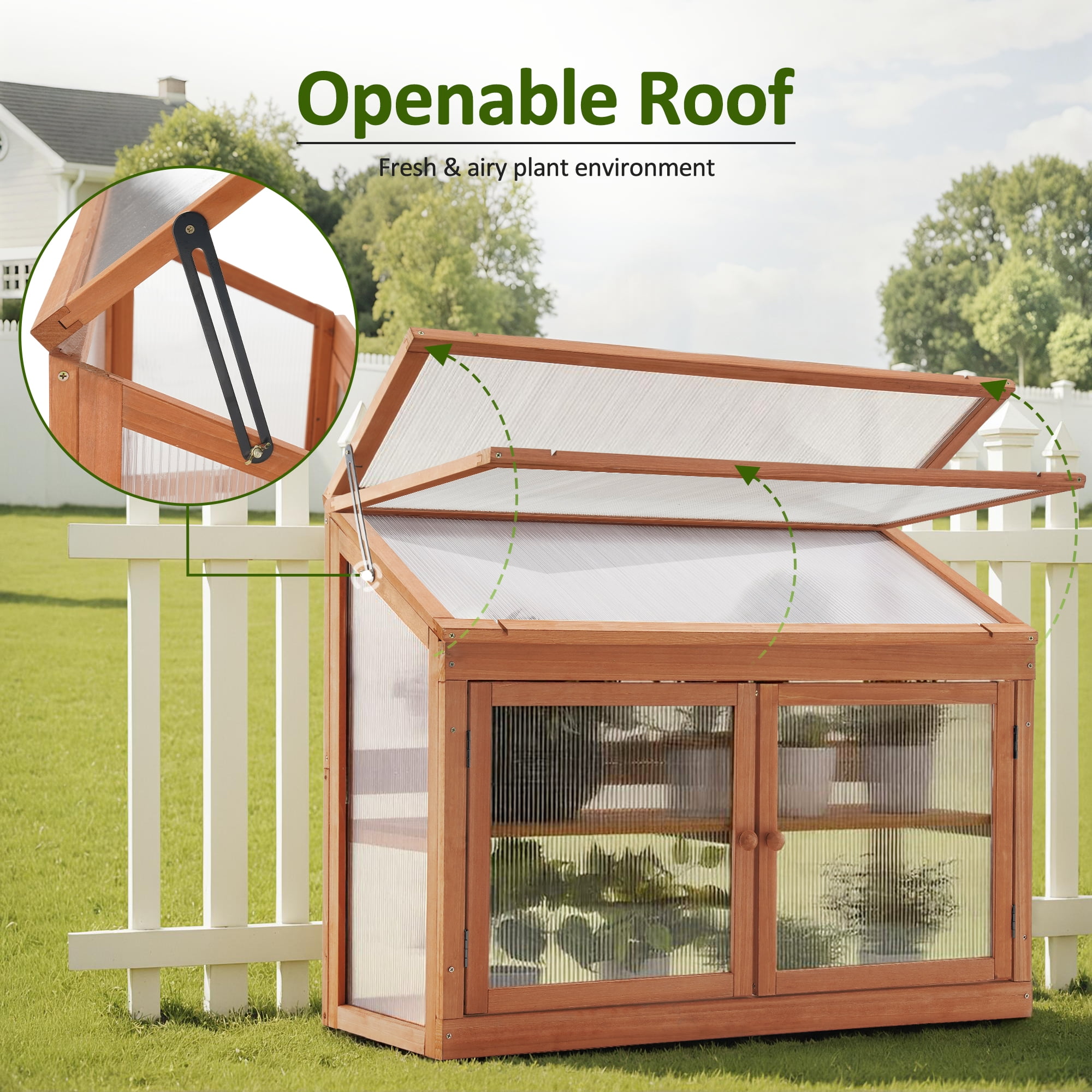 Mcombo 2-Tier Wooden Cold Frame Garden Greenhouse Raised Flower Planter Shelf Bed Protection 0160