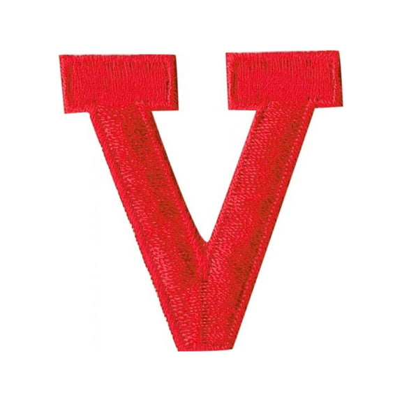 Alphabet Letter V, Red, 1-7/8" Block Style, Iron-on Patch, Embroidered