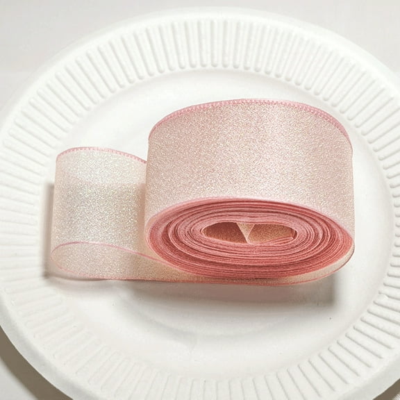 Namzi Satin Ribbon, champagne pink Ribbon Pearl Yarn, 4cm x 10yd Polyester Velvet Ribbon, 2 Rolls, Soft & Durable, Wide Ribbon for Gift Wrapping, Ideal for Crafts/Decor,