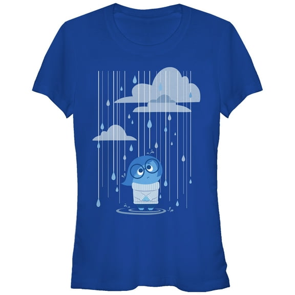 Junior's Inside Out Sadness Rain  Graphic Tee Royal Blue Large