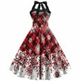 thumbnail image 4 of BLTIBY Women's Christmas Vintage Halter Dress Printed 1950s Retro Cocktail Dresses Sleeveless Swing Fashion Outfits Knee Length Wine L, 4 of 4