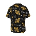 thumbnail image 6 of Lsque Hohey Bee Golden Embroidery print Men's Cuban Collar Short Sleeve Shirt Summer Beachwear Casual Button Down Fashionable Vacation Leisure Shirt-X-Large, 6 of 7