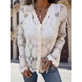 thumbnail image 6 of LMLYSoH Women's Knit Lace Cardigan Fashionable Solid Color Long Sleeve V Neck Button Down Ruffle Sweater, 6 of 9