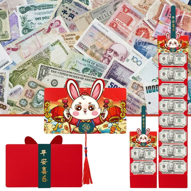 Xihbxyly Sobre Rojo Personalizado, Diseño de Año Nuevo 2023, Elegante Estampado Dorado, Bendición Tradicional China, Año Nuevo Lunar, Regalo de Empresa, Tamaño 17,2 X 9,5 Cm