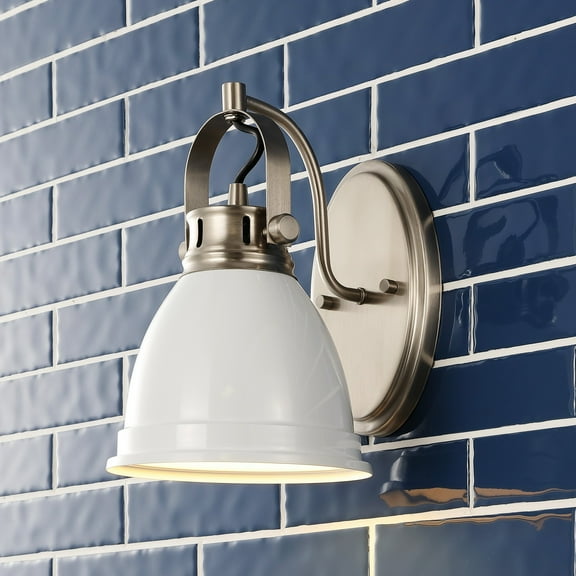 JONATHAN Y Phineas 7" 1-Light Adjustable Farmhouse Bohemian Iron LED Vanity Light, White/Nickel