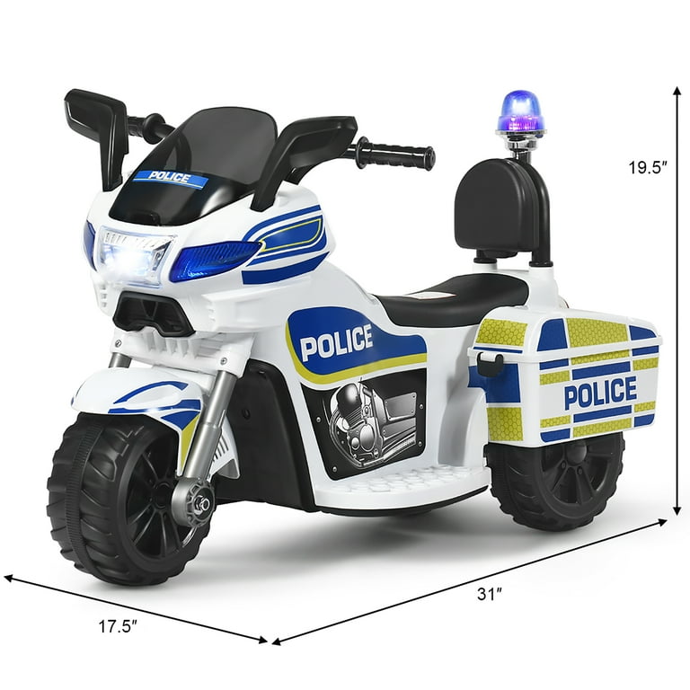 Costway 6V Kids Ride On Police Motorcycle Trike 3 Wheel w Headlight and Flashing Siren White