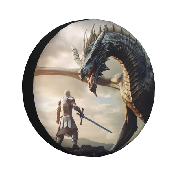 Fotbe Swordsman Cool Dragon Funda de Llanta de Repuesto con Estampado, Engrosada, Ajuste Universal para Jeep, Remolque, RV, SUV, Camión-17 inch