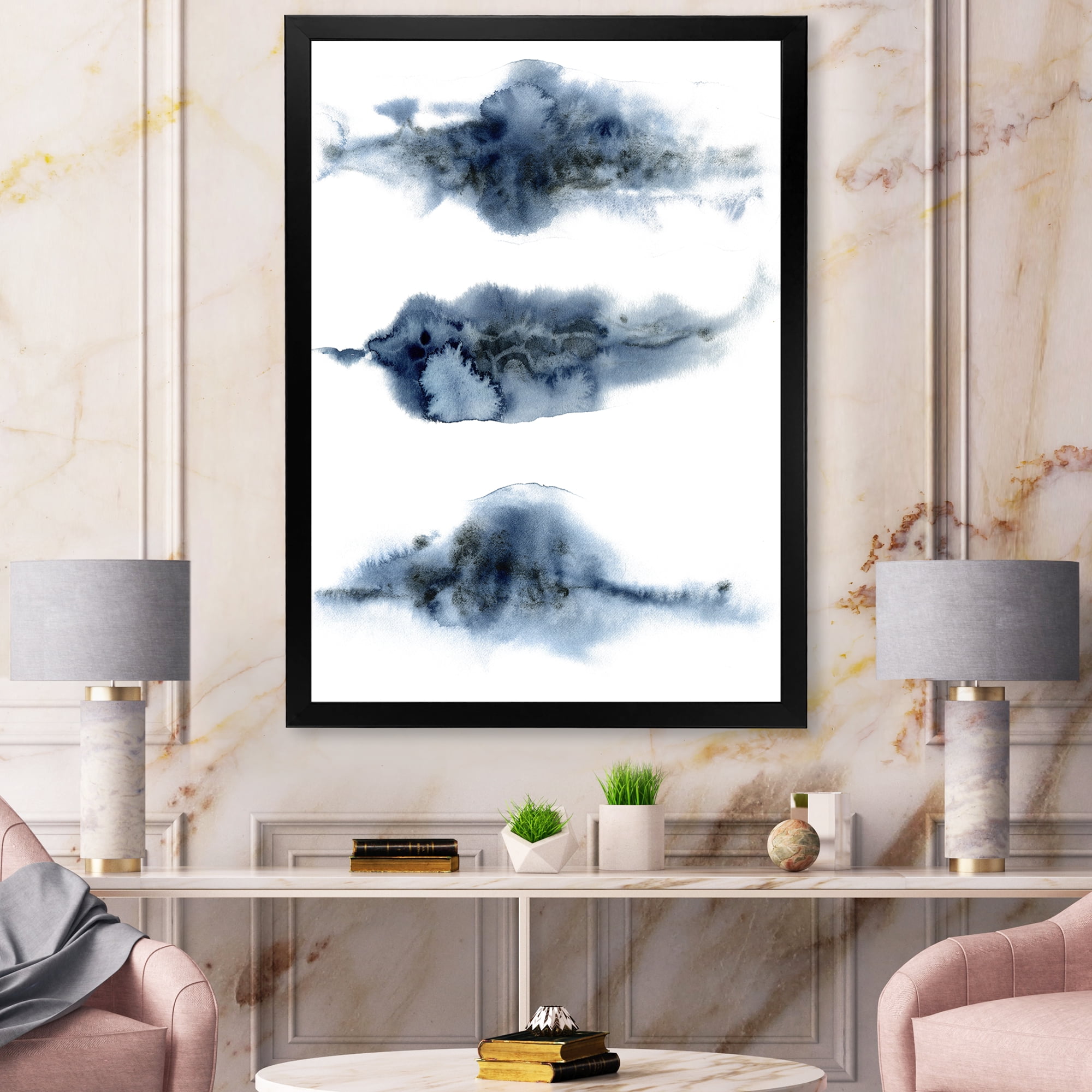 Designart 'Abstract Of Clouds Dark Blue Colored V' Modern Framed Art Print