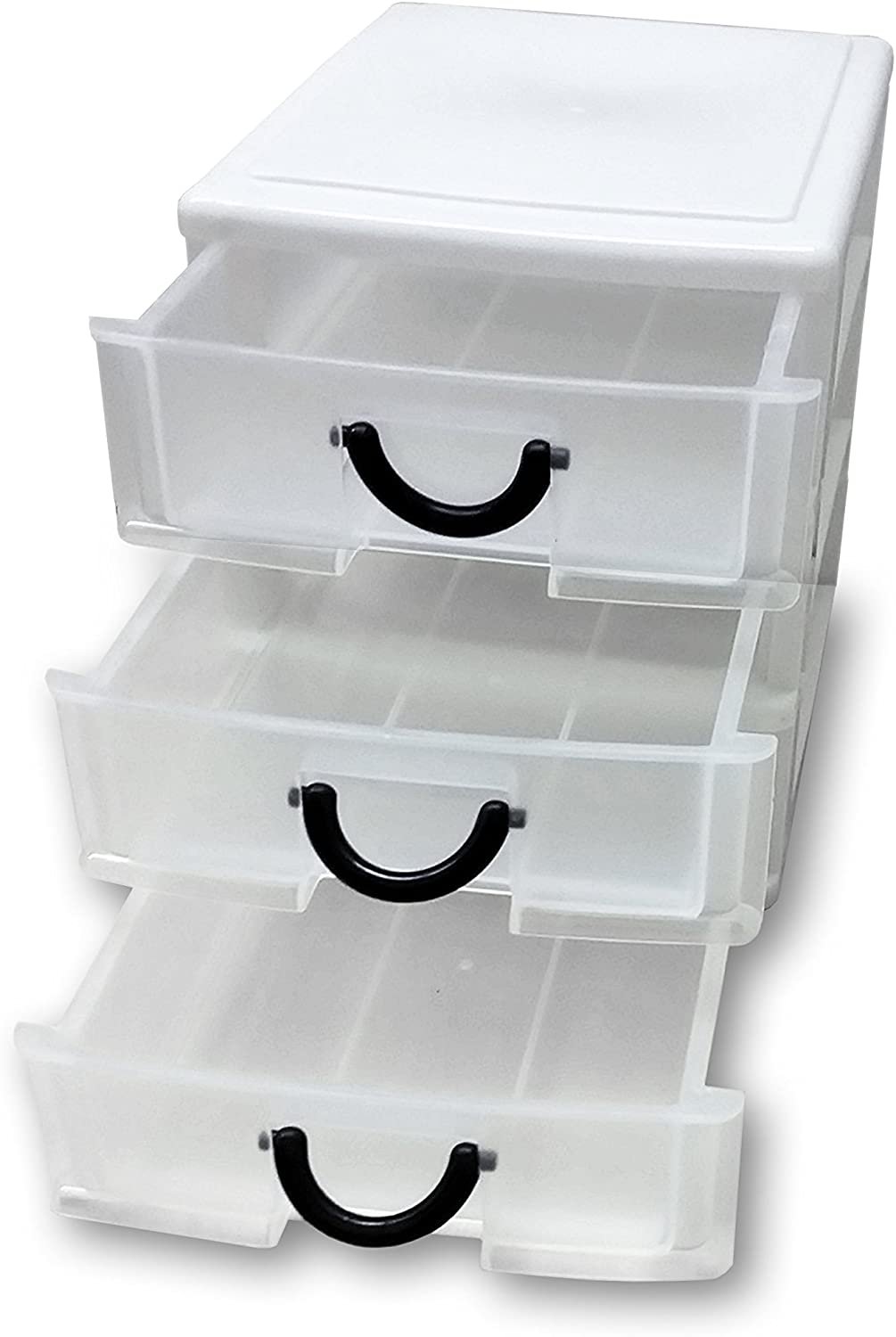 3 Drawer plastic organizer Set of 2 with easy pull out draws, little handle. great for sewing