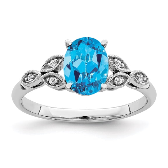 Primal Gold 14 Karat White Gold Oval Blue Topaz and Diamond Ring
