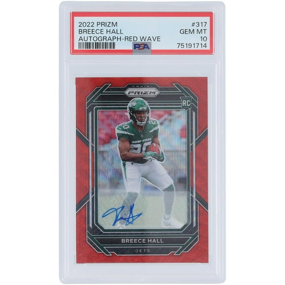 Breece Hall New York Jets Autographed 2022 Panini Prizm Red Wave Prizm #317 #128/149 PSA Authenticated 10 Rookie Card - Fanatics Authentic Certified