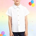 thumbnail image 4 of YunPes Toddler Boys Cotton Linen Short Sleeve Shirt Solid Lapel Shirt with Button-Down Summer Kids Casual Basic Shirt for 1-10Y, 4 of 4