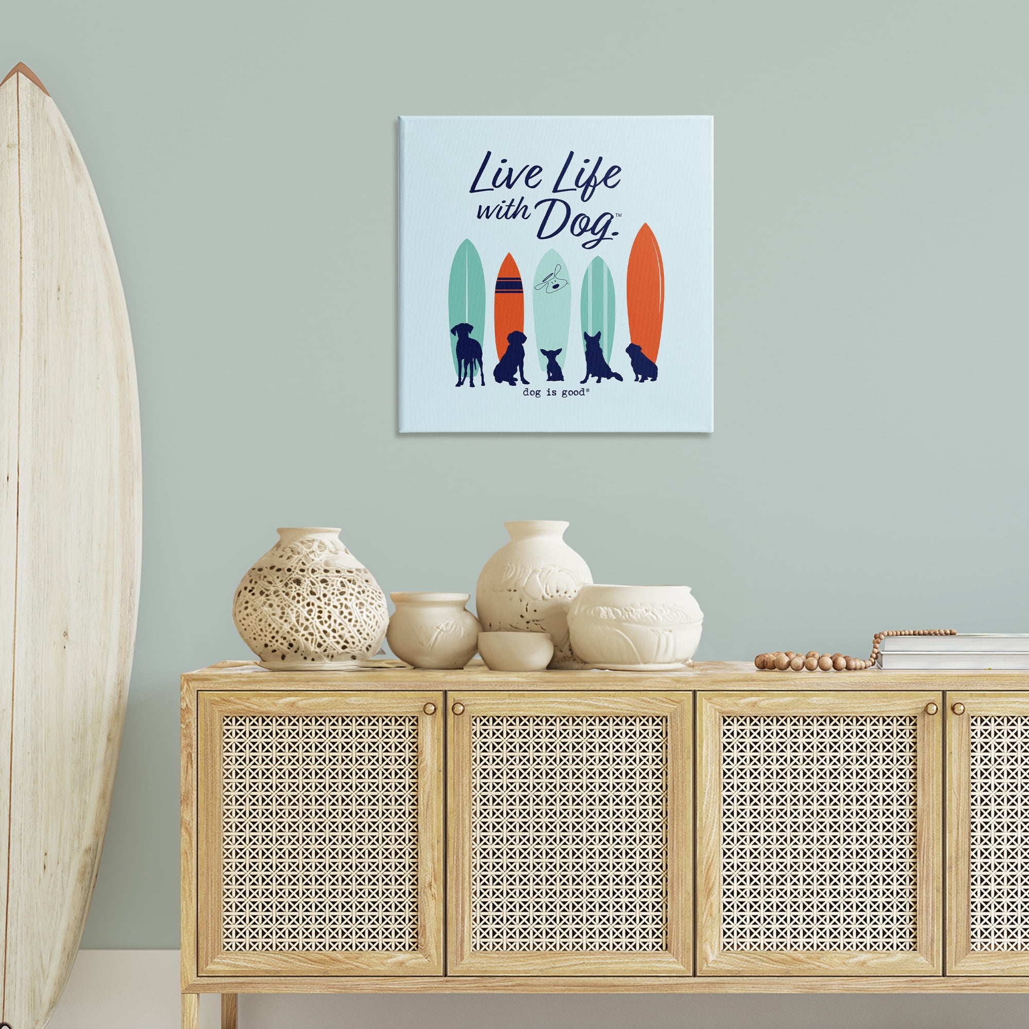 Stupell Industries Surfboards & Dogs Phrase Animals Painting Wrapped Canvas Art Print Wall Art, 30 x 30