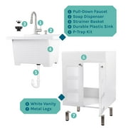 Tehila White Laundry Sink with Cabinet and Stainless Pull-down Faucet