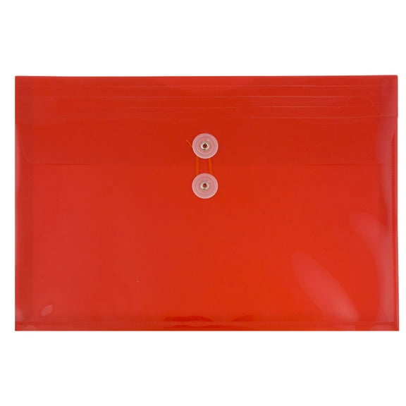 JAM Paper Plastic Envelopes with Button & String Tie Closure, Letter Booklet, 9 3/4 x 13, Red, 3/Pack