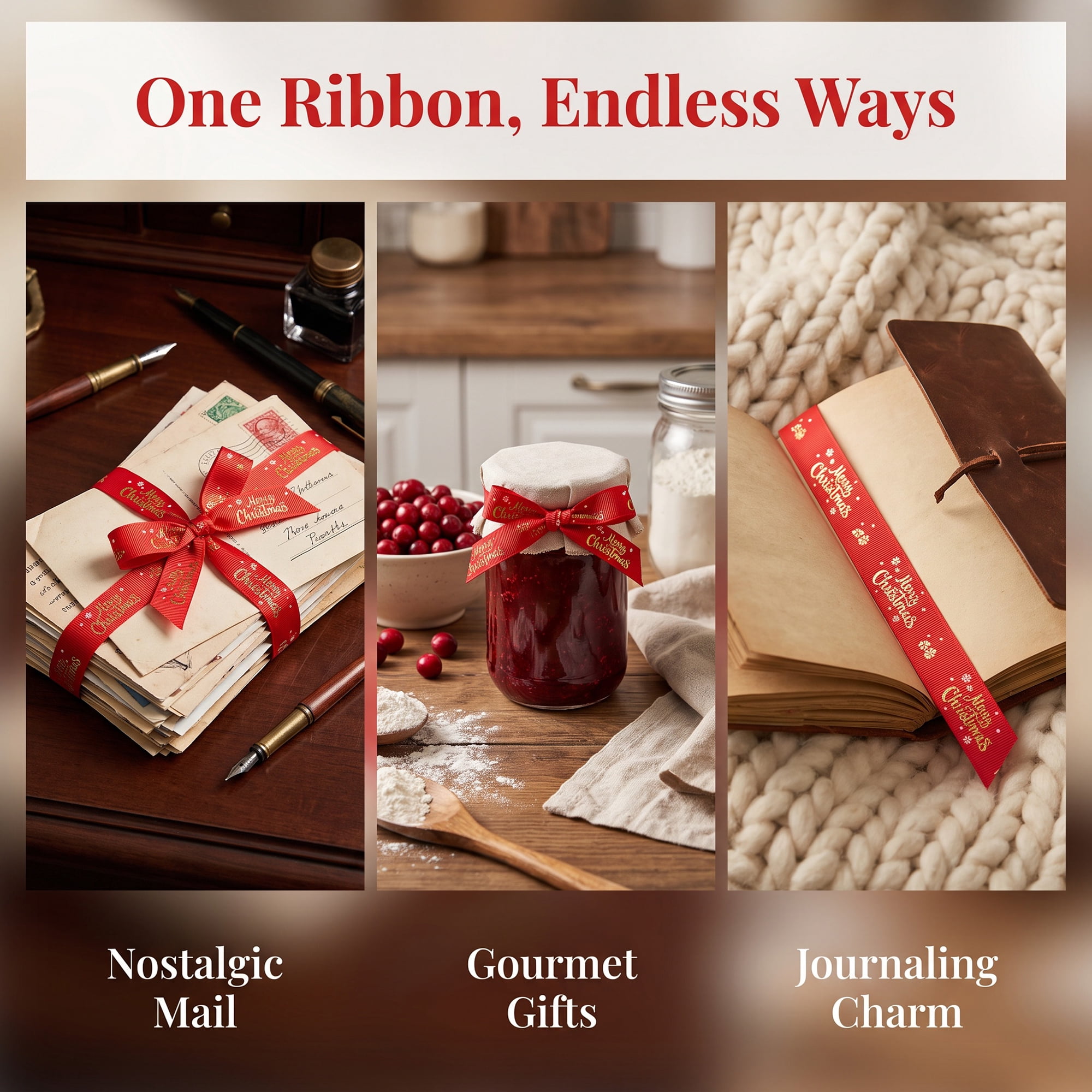 Unique Bargains Premium Fabric Ribbon for Gift Wrapping Red Christmas Patterns 5.5 Yard