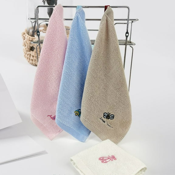 Cotton Embroidered Face Wash Towel | Soft Absorbent Saliva Hand Towel | 30cm x 30cm Small Multipurpose Bath Gym Travel Towel | White Pink Blue Gray | 1 Piece