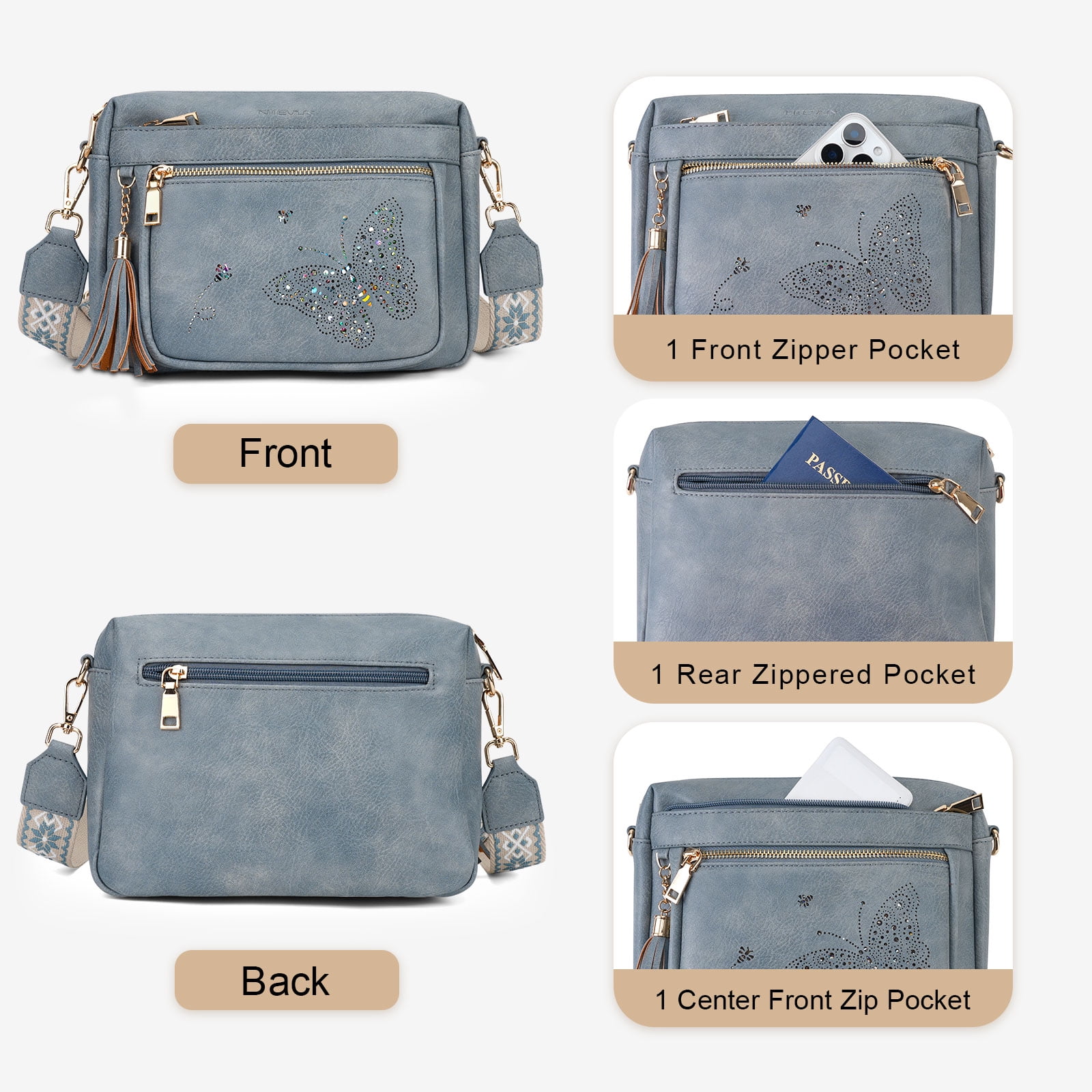 Small Crossbody Bag for Women, Cell Phone Purse Womens Shoulder Handbags Wallet Purse with Credit Card Slots Adjustable Guitar Strap