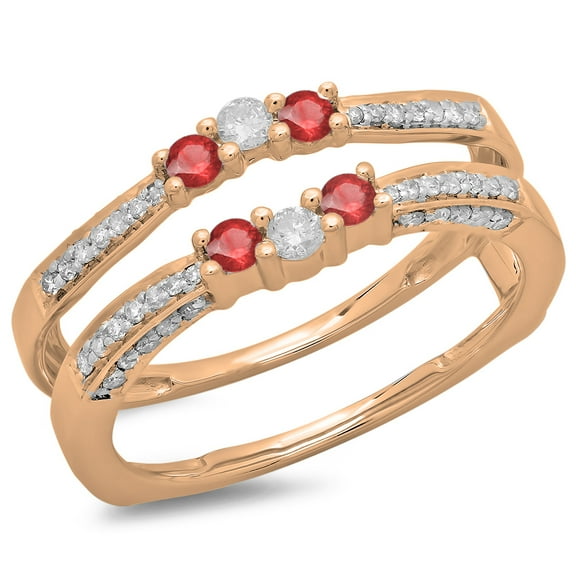 Dazzlingrock Collection 14K Round Ruby & White Diamond Ladies Wedding Band Enhancer Guard Ring, Rose Gold, Size 6.5
