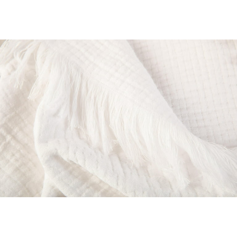 Sticky Toffee Muslin Throw Blanket for Adults, 100% Cotton, 60x50 in, Soft Lightweight and Breathable Throw for Couch, White, Size: 50 x 60