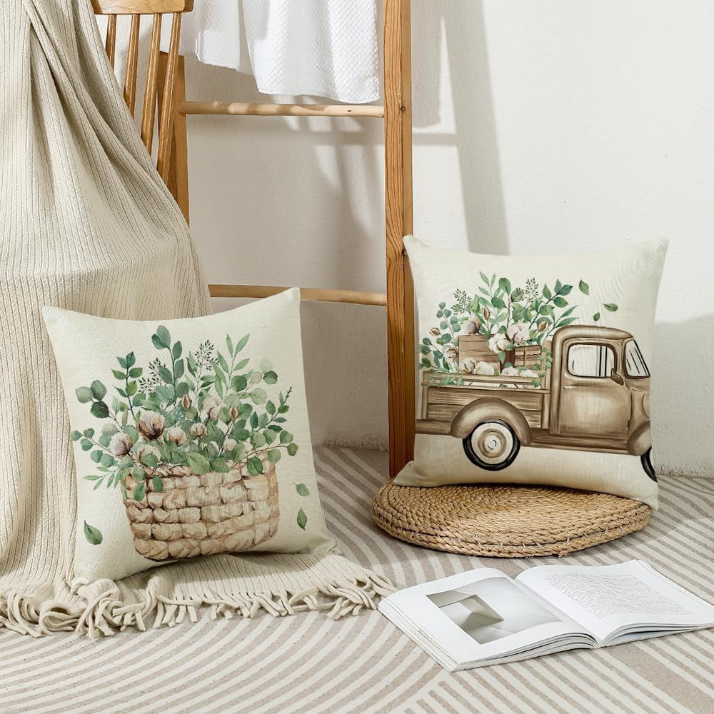 Throw Pillow Covers 20x20 Set of 4 Farmhouse Pillow Covers Natural Home Sweet Home Cushion Cases for Sofa Couch Living Room Outdoor Home Decor