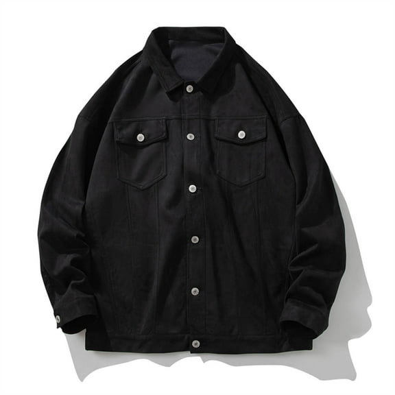 Fesfesfes Mens Sweatshirt Casual Solid CoLor Crewneck Long Sleeve Shirt Buttons Jacket With Pockets On Sale