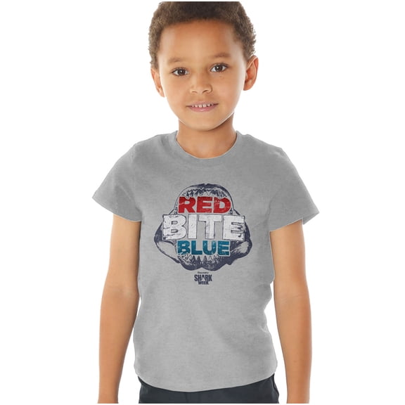 Shark Week Officially Licensed Red Bite and Blue Kids T Shirt (4) for Toddler Boys and Girls, Athletic Heather