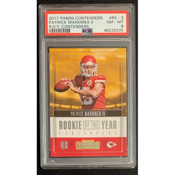 Patrick Mahomes 2017 Panini Contenders Football Rookie Card #RY-3 Graded PSA 8