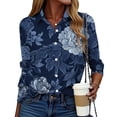 thumbnail image 5 of Plus Size Womens Shirts Graphic Printed Button Down Lapel Collared Tops Long Sleeve Loose Casual Dressy Blouses (S, Navy), 5 of 7