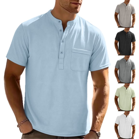 Men's Short Sleeve T-Shirt With Pocket Quick Dry Summer Top Stand Collar Button Henley Stretch Soft 95 Polyester 5 Spandex Casual Daily Travel Beach Holiday Streetwear Must