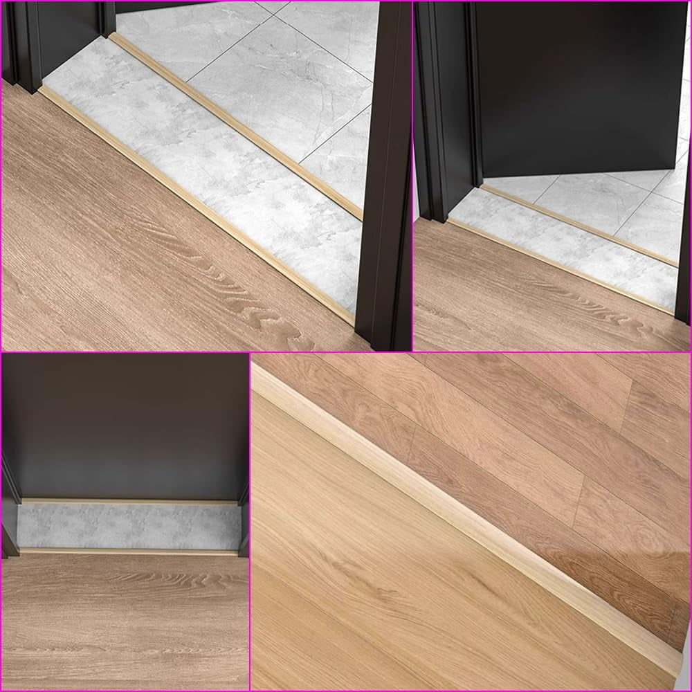MAGILL T Molding Floor Transition Strip for Tile to Laminate/Vinyl and Carpet, PVC Flat Divider Strip for Joining Flooring Gaps, Self Adhesive Vinyl Floor Edge Strip Wood Grain Finish - Cuttable (Sty