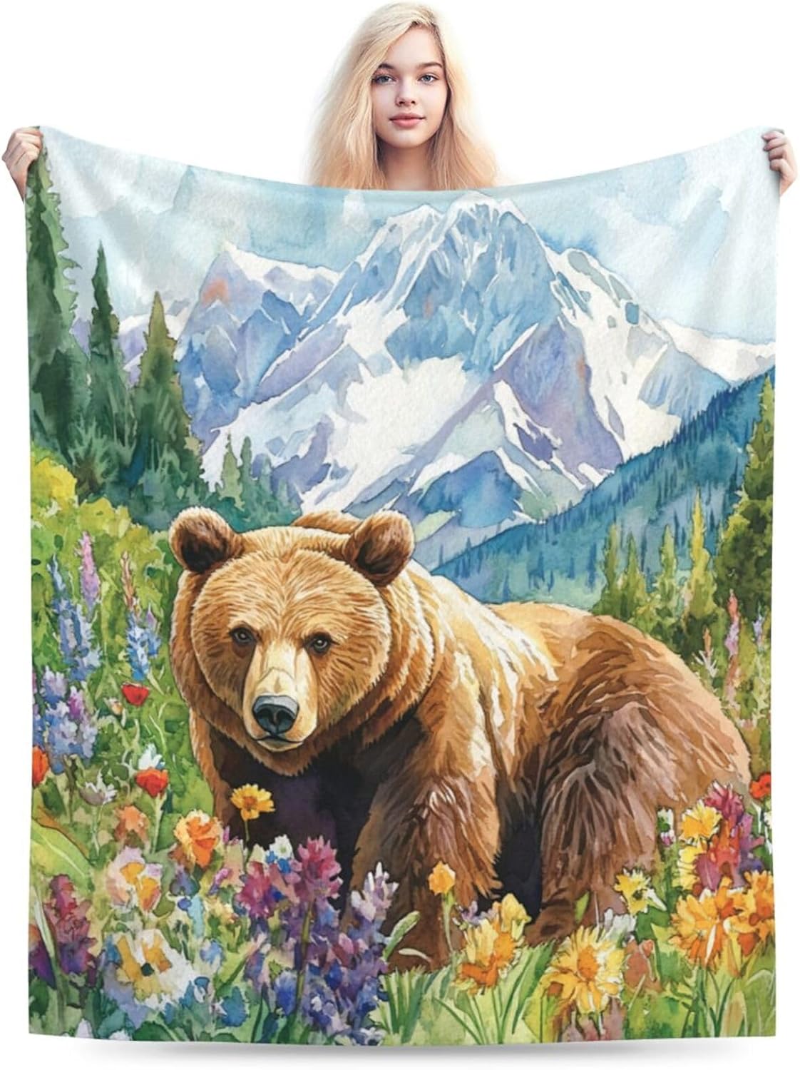 Bear Blanket Soft Warm Cute Bear Flannel Plush Throw Blanket Cozy Lightweight Bear Fleece Bedding Stuff Wildlife Animal Decor Blanket Gifts for Lover Girls Boys Kids Adults Women Bed Travel 60"x80"