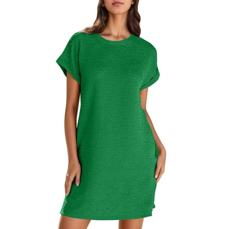 SAFUNY Women s Crewneck Short Sleeve Oversized Tunic Dress Pullover Soft Comfy Casual Work Errands Dress Green M