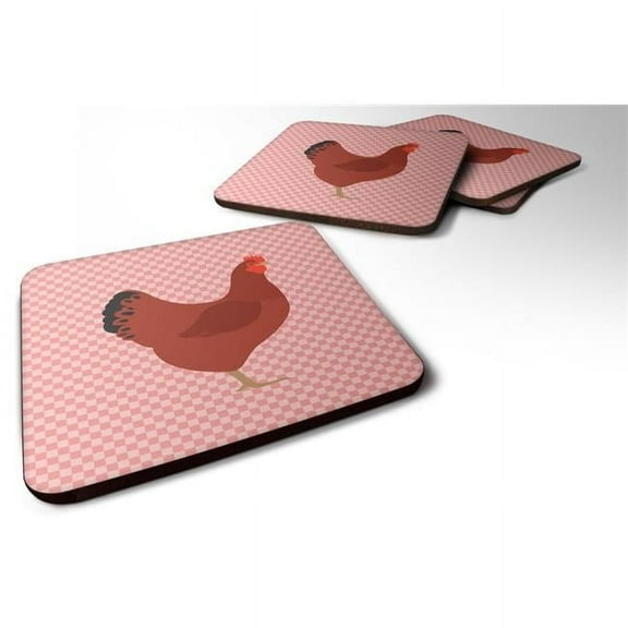 New Hampshire Red Chicken Pink Check Foam Coaster, Set of 4