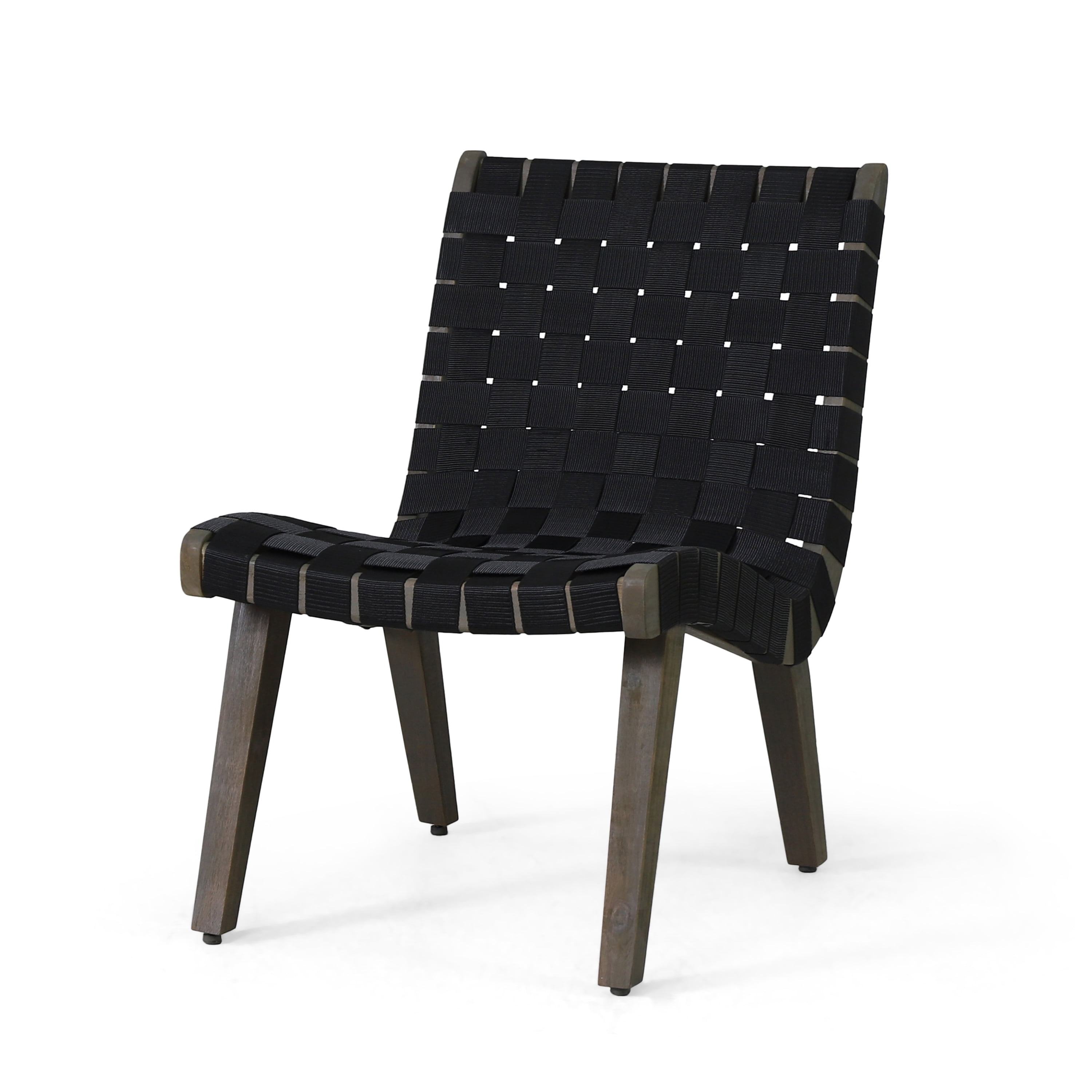 Outdoor Leisure Lounge Single Chair, Acacia Wood and Rope Combined Design for Patio Garden, Black