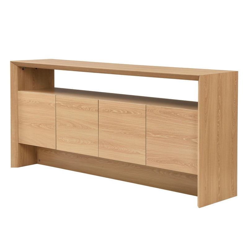 Euroco 68.7" Large Sideboard Buffet Cabinet with Storage, Mid Century Modern Coffee Bar Cabinet with Open Shelf for Kitchen Living Room,Entryway,Light Oak