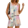 thumbnail image 4 of Sewkxo Two Piece Sets for Women Summer Lounge Short Sets Tank Square Neck Sleeveless Beach Suit With Pocket,Pink 2XL, 4 of 8
