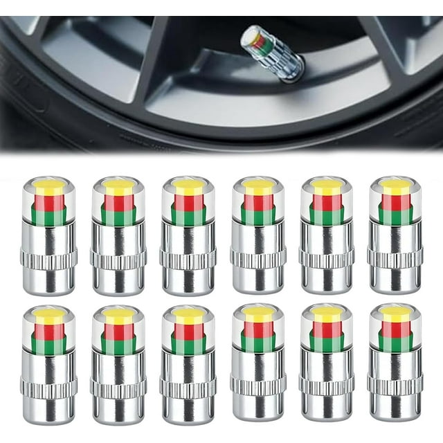 Tire Pressure Monitoring Valve, Car Tire Pressure Monitor Valve Stem Caps, Easy to Read 3 Color Alert, Fit for Most Cars (12pcs-B)