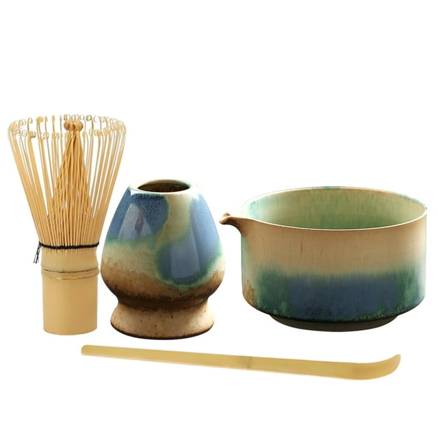 Juego de 4 Pzas de Batidor para Matcha, Batidor de Bambú de Grado Alimenticio, Tazón de Cerámica, Kit de Tamiz de Acero Inoxidable para Ceremonia de Té, Apto para Amante Del Matcha y Principiante