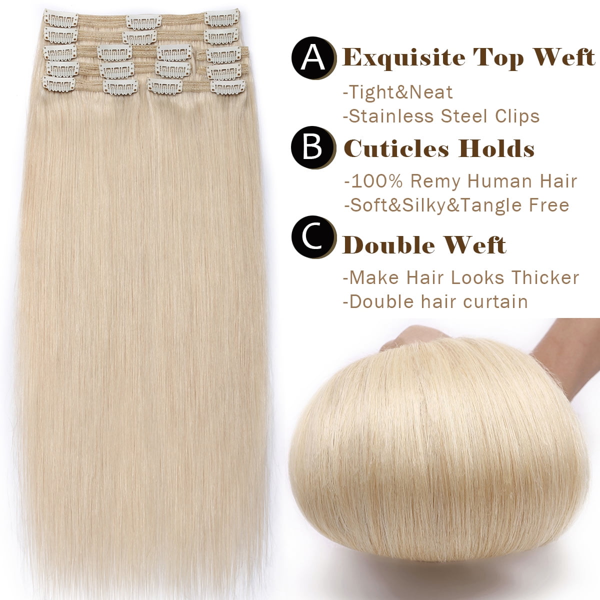 SEGO Clip in Hair Extensions Human Hair 100% Real Remy Hair 10-24 inch Full Head Thick Hair Pieces Silky Straight Balayage Hair Cleanrance