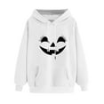 thumbnail image 3 of Halloween Womens Hoodies Spooky Devil Expression Printed Hooded Sweatshirts Casual Loose Fleece Jacket 2025 Fall Halloween Costume Long Sleeve Sweaters Pullover with Pocket, 3 of 4