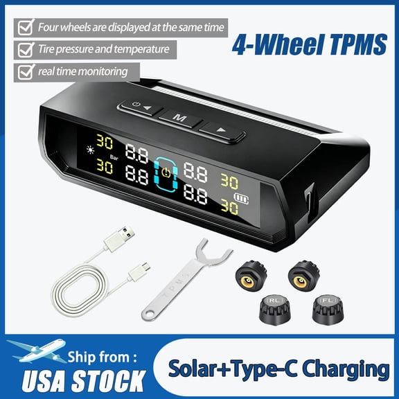T17 4-Wheel TPMS, Solar & Type-C Charging Tire Pressure Monitoring System