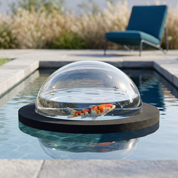 Topbathy Black Acrylic Floating Pond Fish Dome Cover Durable Transparent Aquarium Display for Outdoor Garden