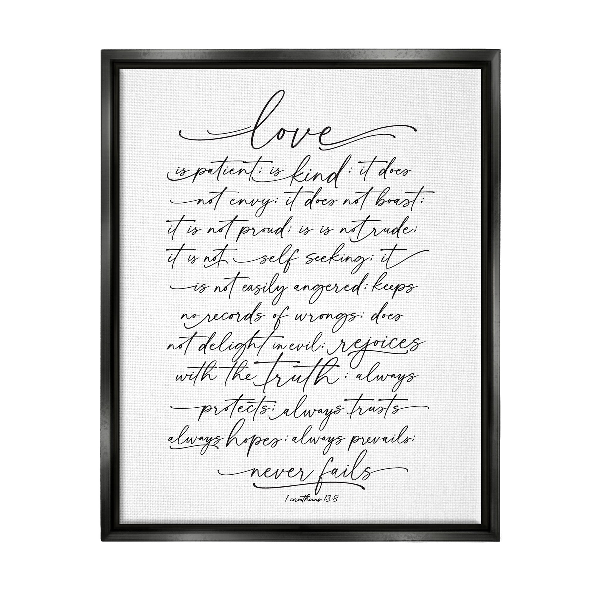 Stupell Industries Heartfelt Love Is Quote Classy Cursive Typography Graphic Art Jet Black Floating Framed Canvas Print Wall Art, Design by Lettered and Lined